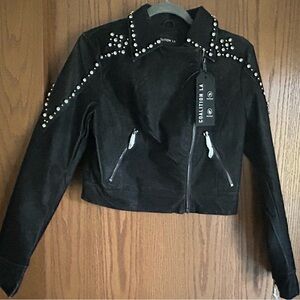 (NWT) Motorcycle Cowboy Rocker Glam Short Jacket W/ Accent Rhinestones (Size S)